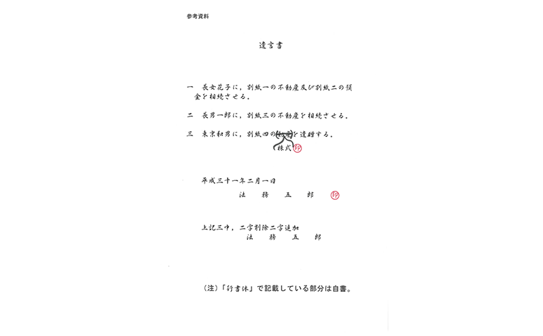 法務省：遺言書の訂正の方法に関する参考資料